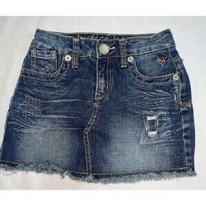 Justice Skirt Girl SZ 8 R Denim Blue Jean Distressed Built In Shorts Frayed Hem